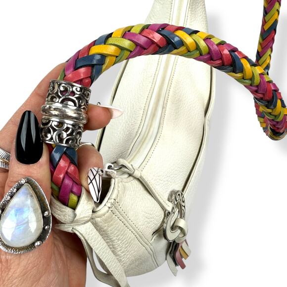 BRIGHTON Barbados Ziptop Hobo white leather shoulder bag with rainbow strap - Picture 4 of 16